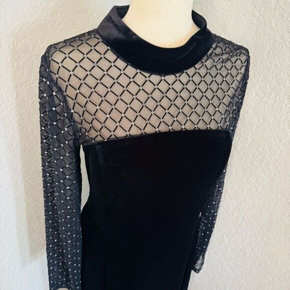 Eliza J Beaded Yoke Mixed Media Long Sleeve Sheath Dress, Black, Size 14, NWT - Picture 7 of 16